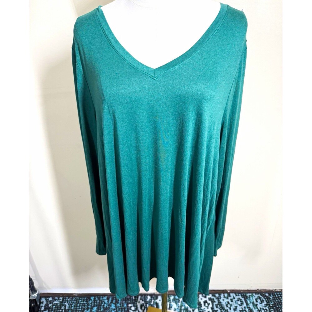 Lane Bryant Womens Top Plus 18/20 Green V-Neck Long Sleeve Knit $46 NEW 358